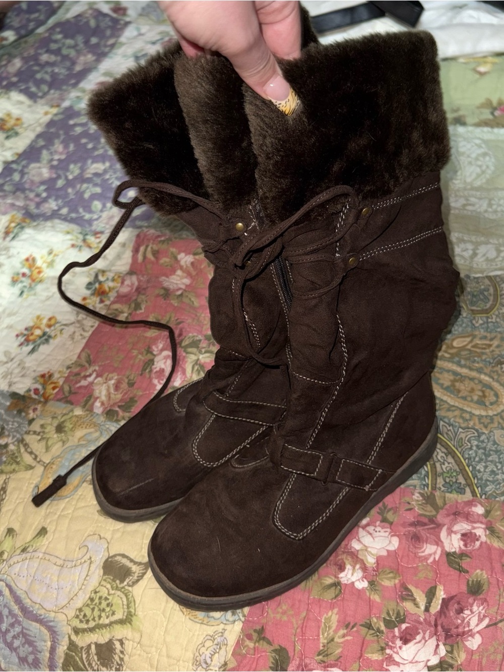 Jellypop Dark Brown Faux Fur Lace-Up Winter Boots